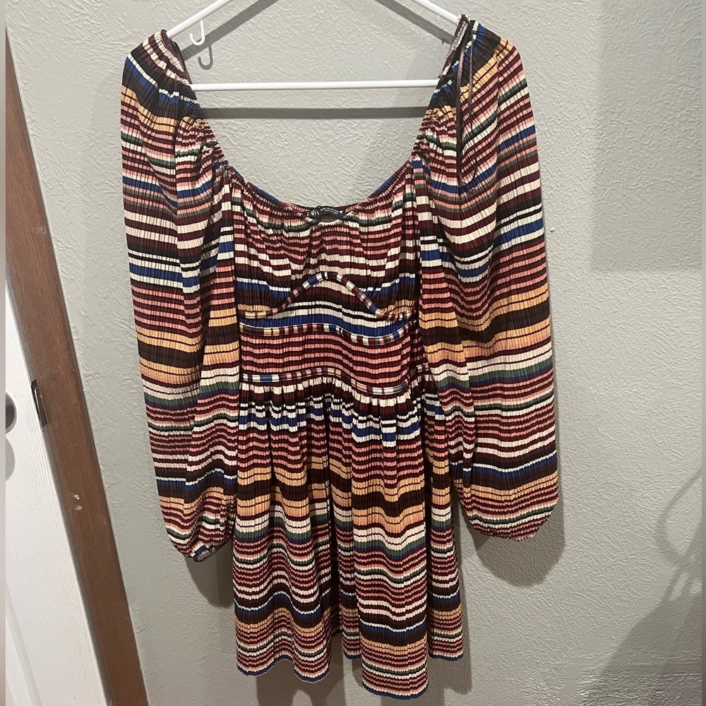 Zara Multicolor Striped Long Sleeve Dress EUC Size M Perfect Dress Puff Sleeves